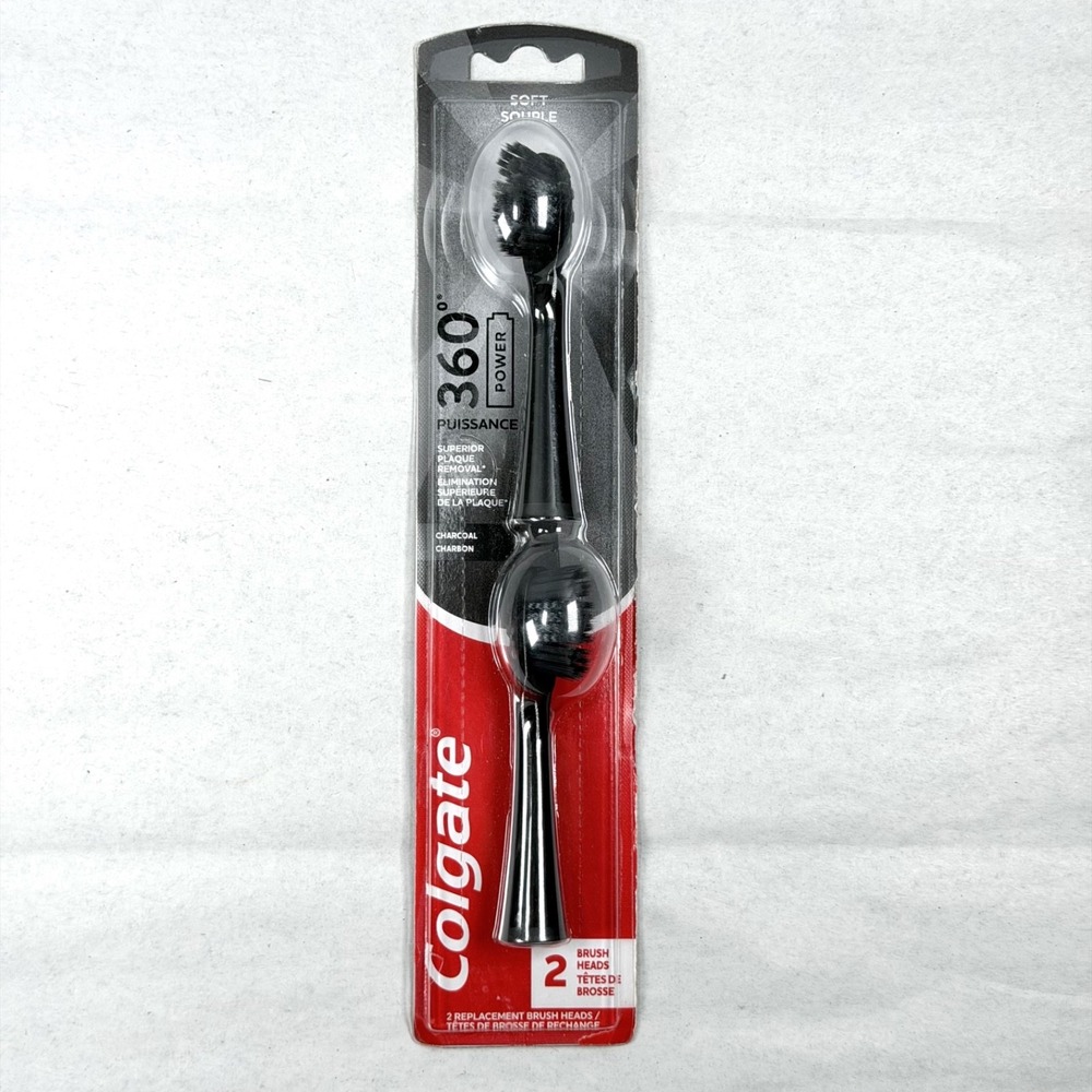 Colgate 360 Power Charcoal Toothbrush Replacement Heads Soft Two Pack Refills